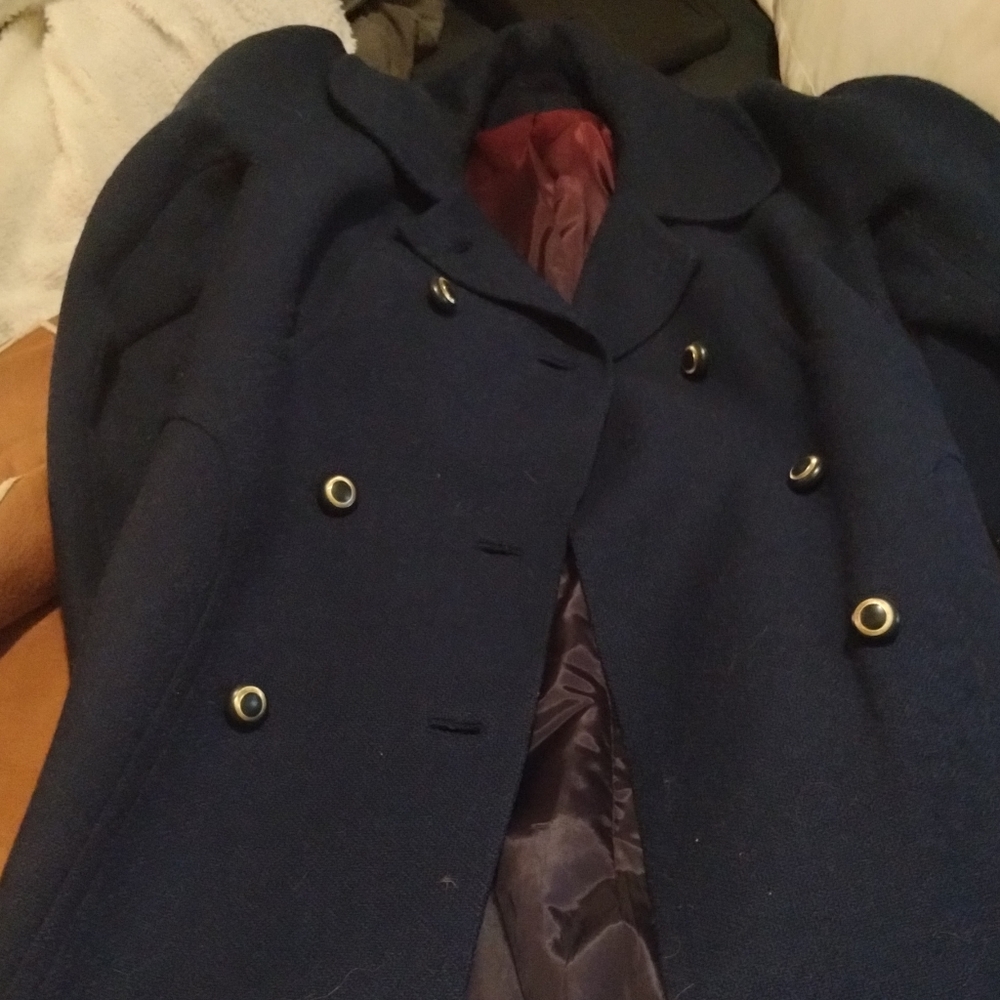 Vintage 100% wool USA Made Int. Ladies Garment Workers Union navy Blue coat